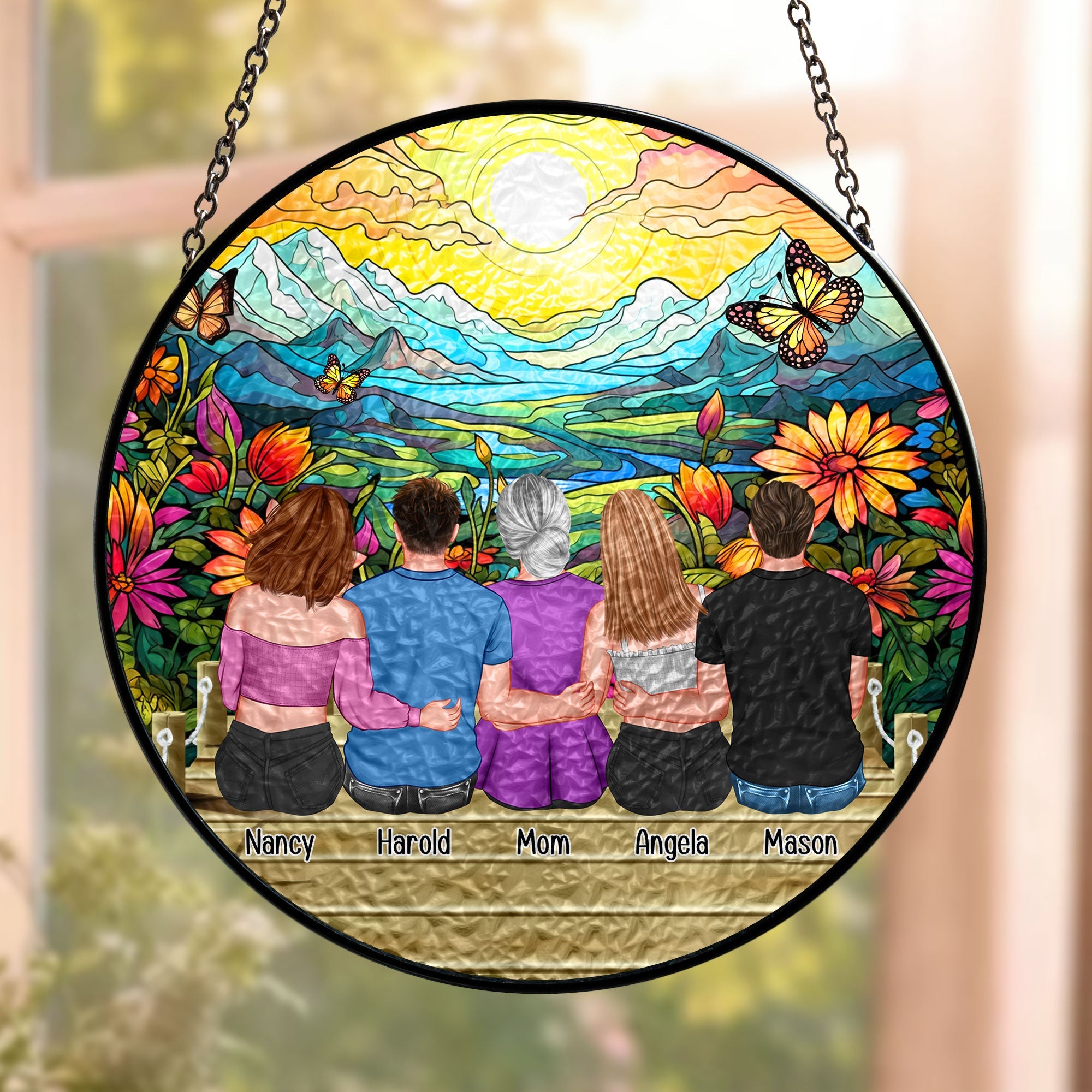 Mom & Daughters, Sons - Friends, Besties - Personalized Stained Glass Window Hanging Suncatcher