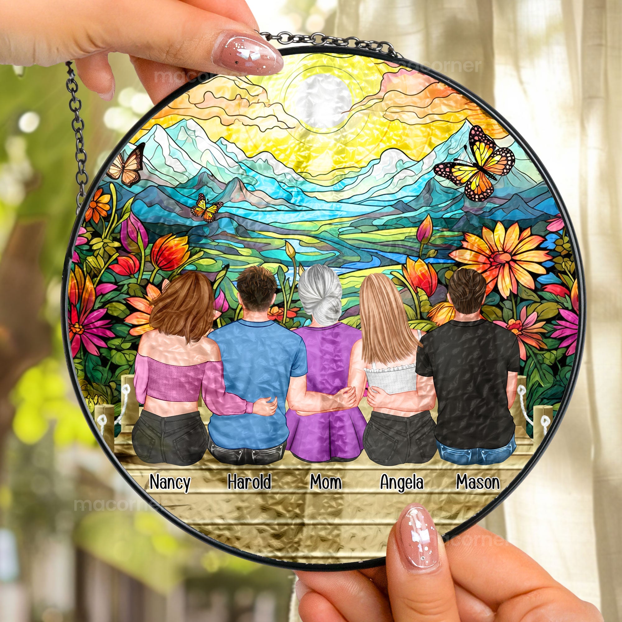 Mom & Daughters, Sons - Friends, Besties - Personalized Stained Glass Window Hanging Suncatcher
