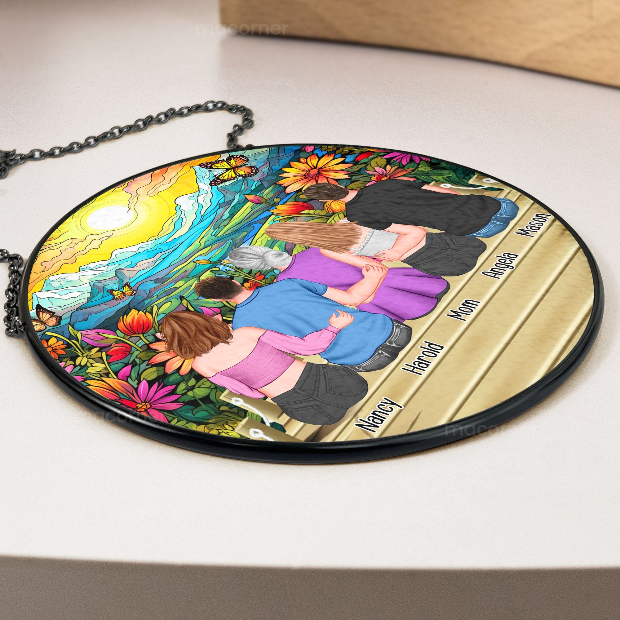 Mom & Daughters, Sons - Friends, Besties - Personalized Stained Glass Window Hanging Suncatcher
