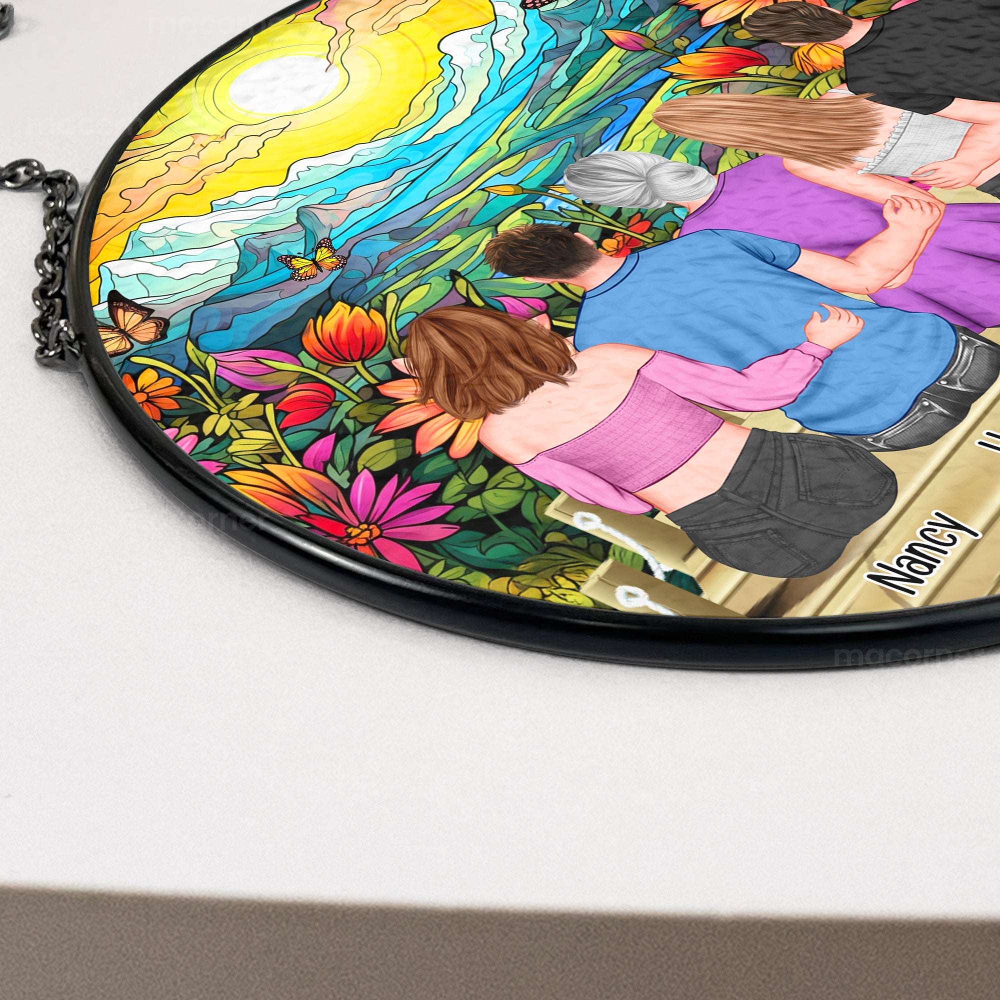 Mom & Daughters, Sons - Friends, Besties - Personalized Stained Glass Window Hanging Suncatcher