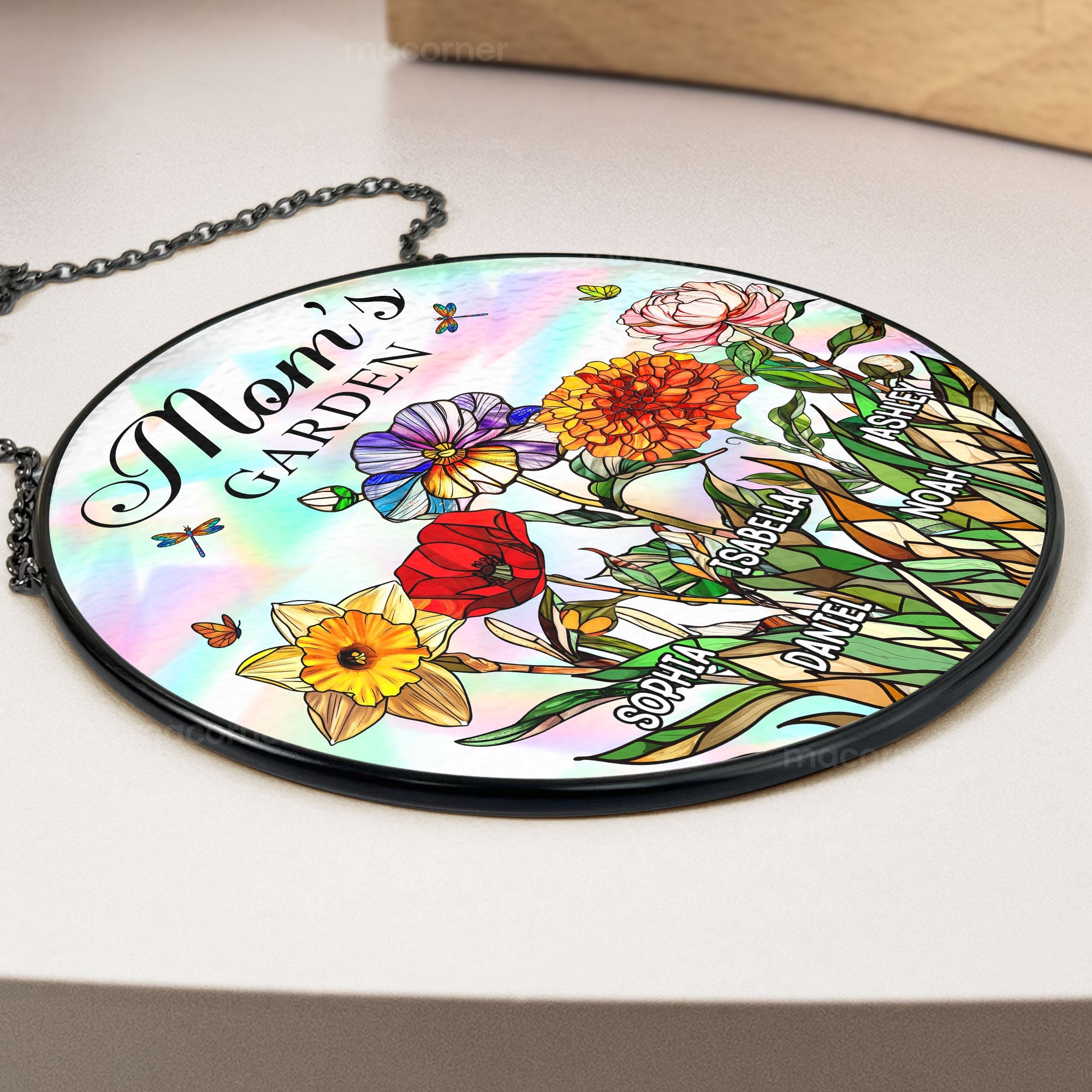 Mom's Garden Custom With Birth Flowers - Personalized Window Hanging Suncatcher