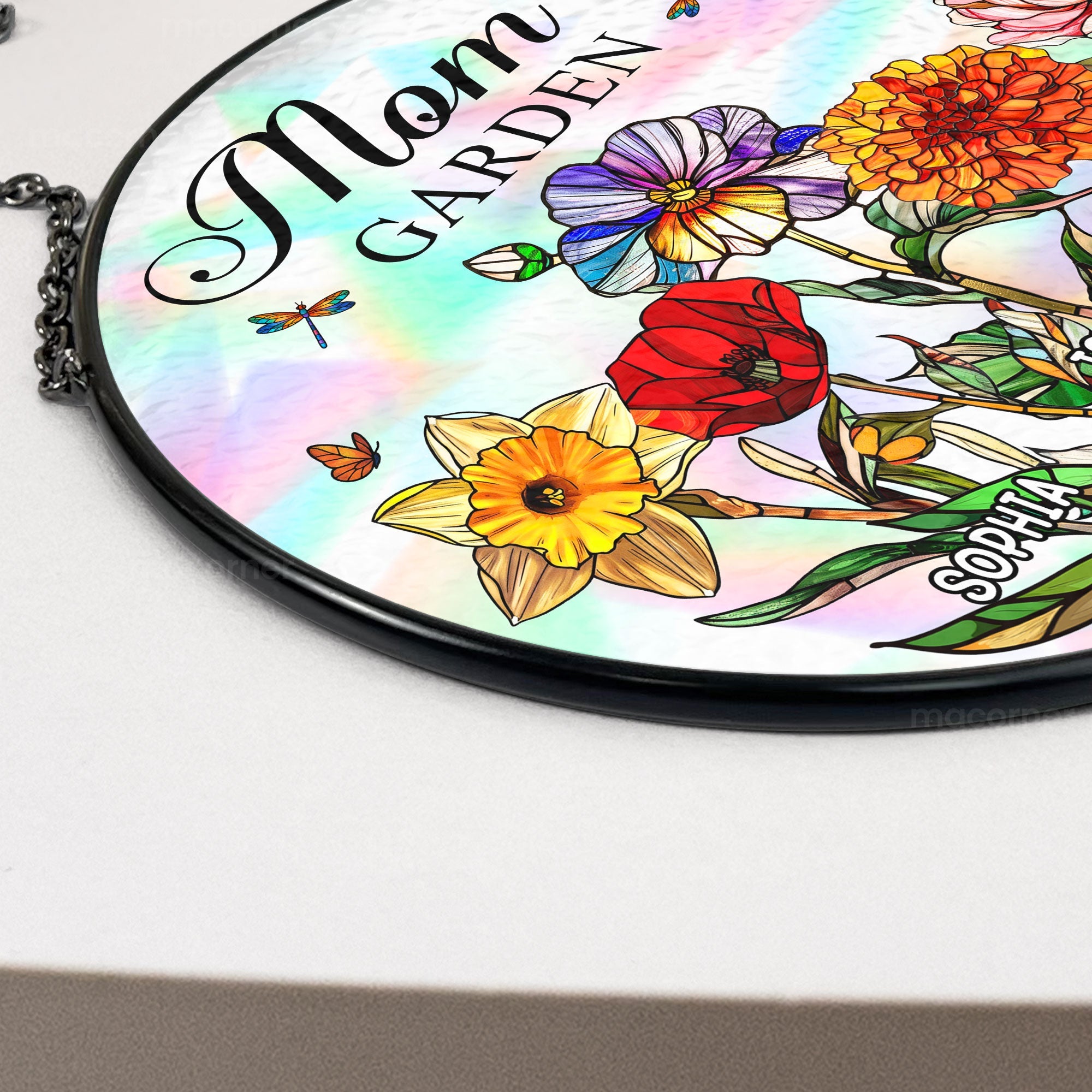 Mom's Garden Custom With Birth Flowers - Personalized Window Hanging Suncatcher
