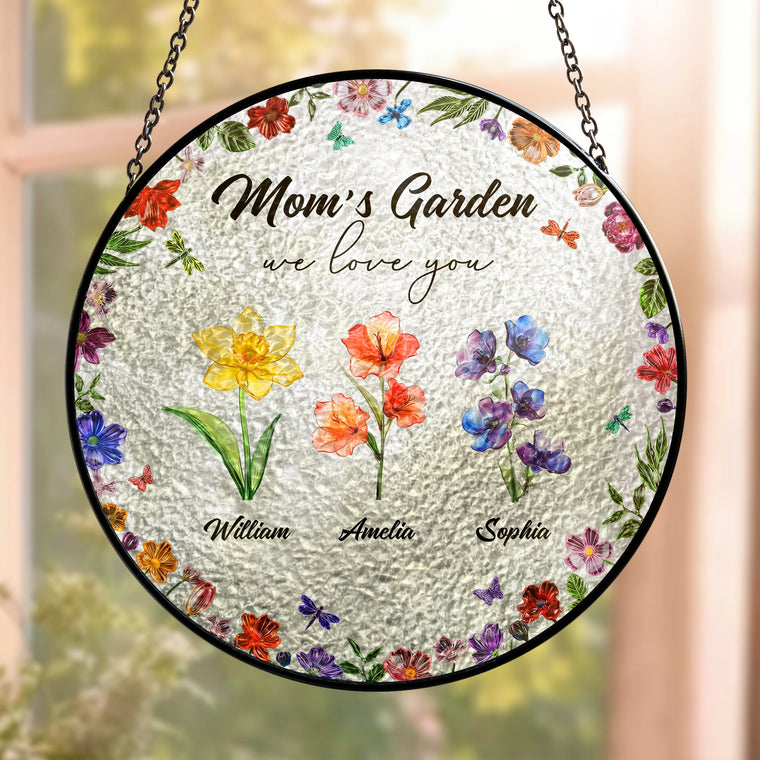 Mom's Garden We Love You Custom Birth Flowers - Personalized Window Hanging Suncatcher