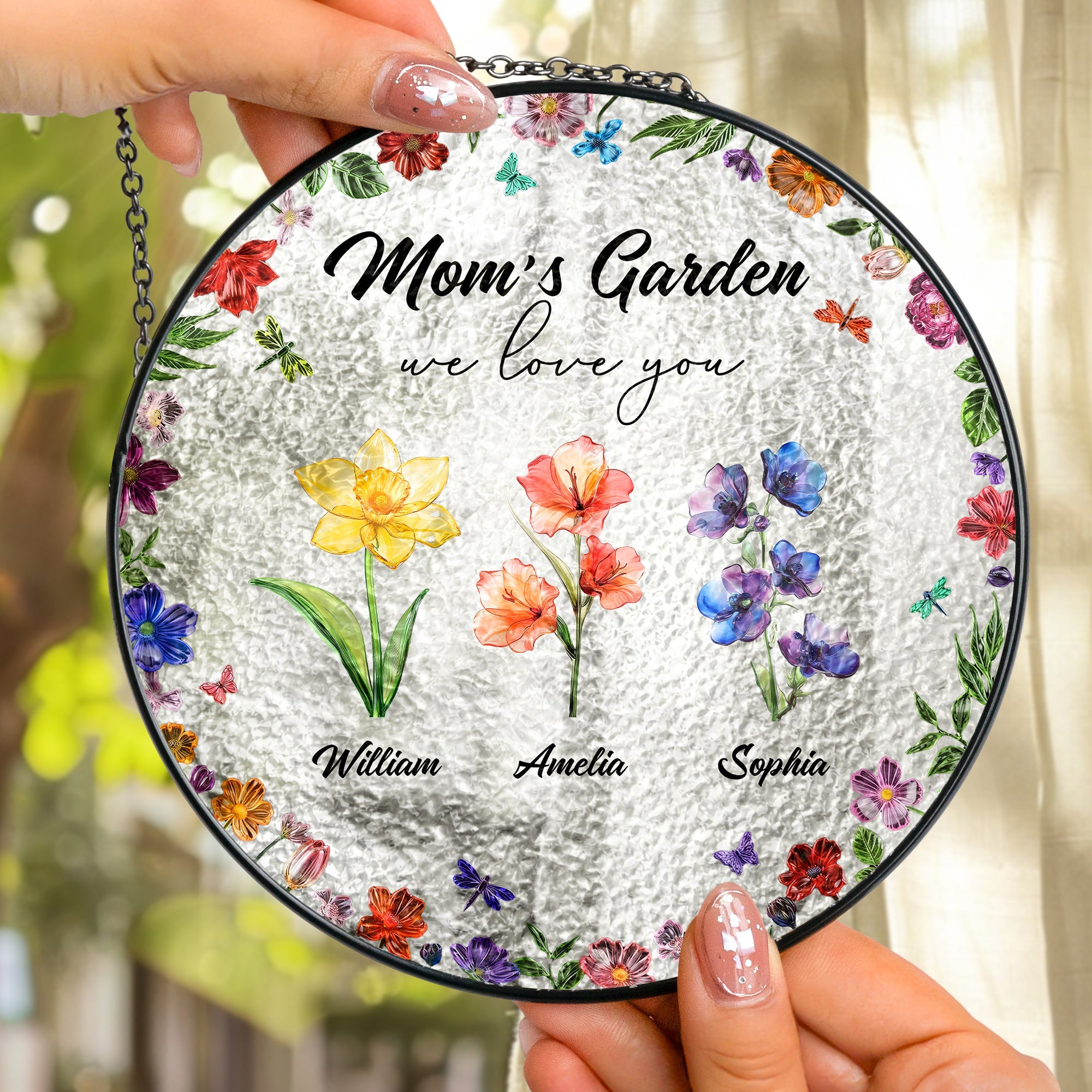 Mom's Garden We Love You Custom Birth Flowers - Personalized Window Hanging Suncatcher
