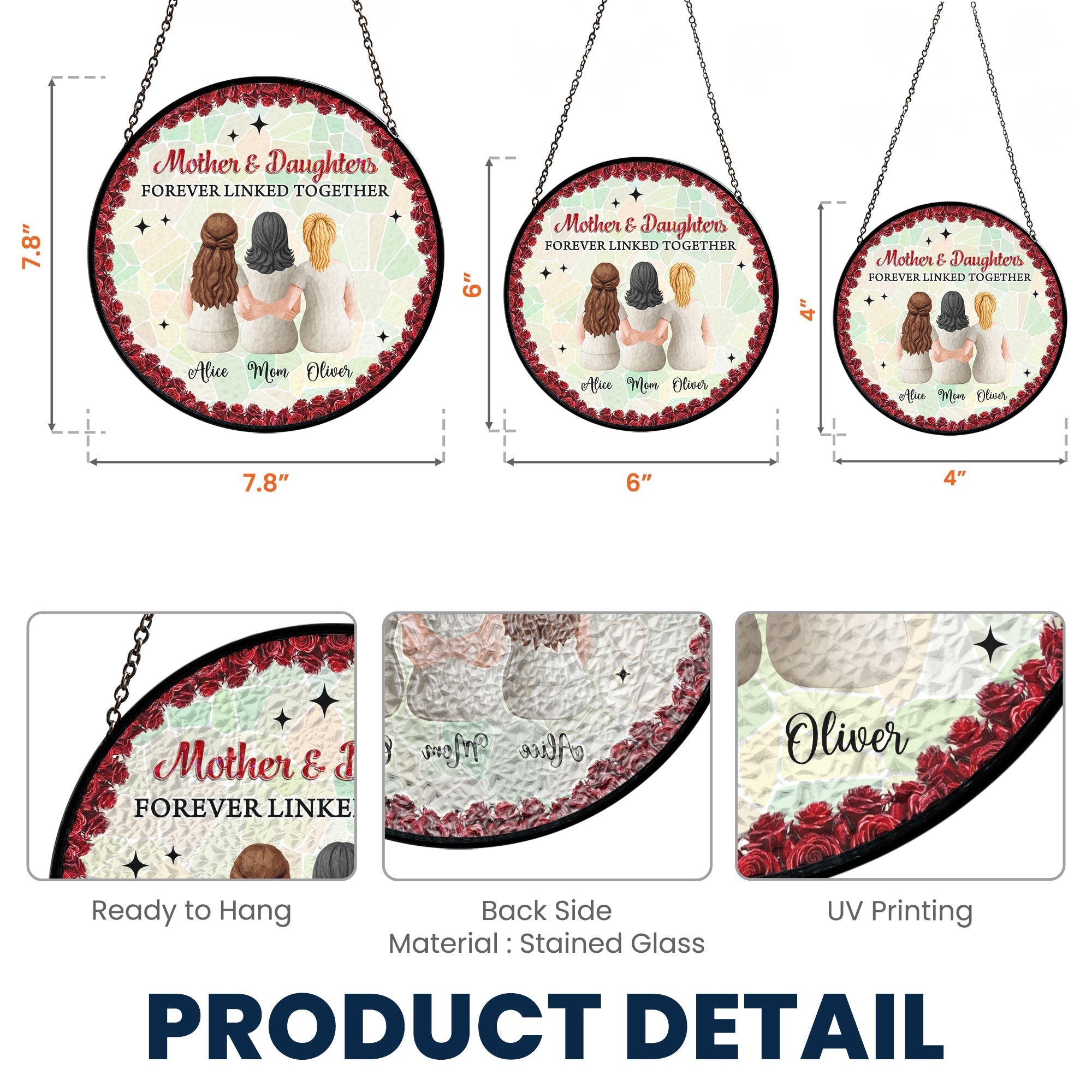 Mother & Daughters Forever Linked Together - Personalized Window Hanging Suncatcher