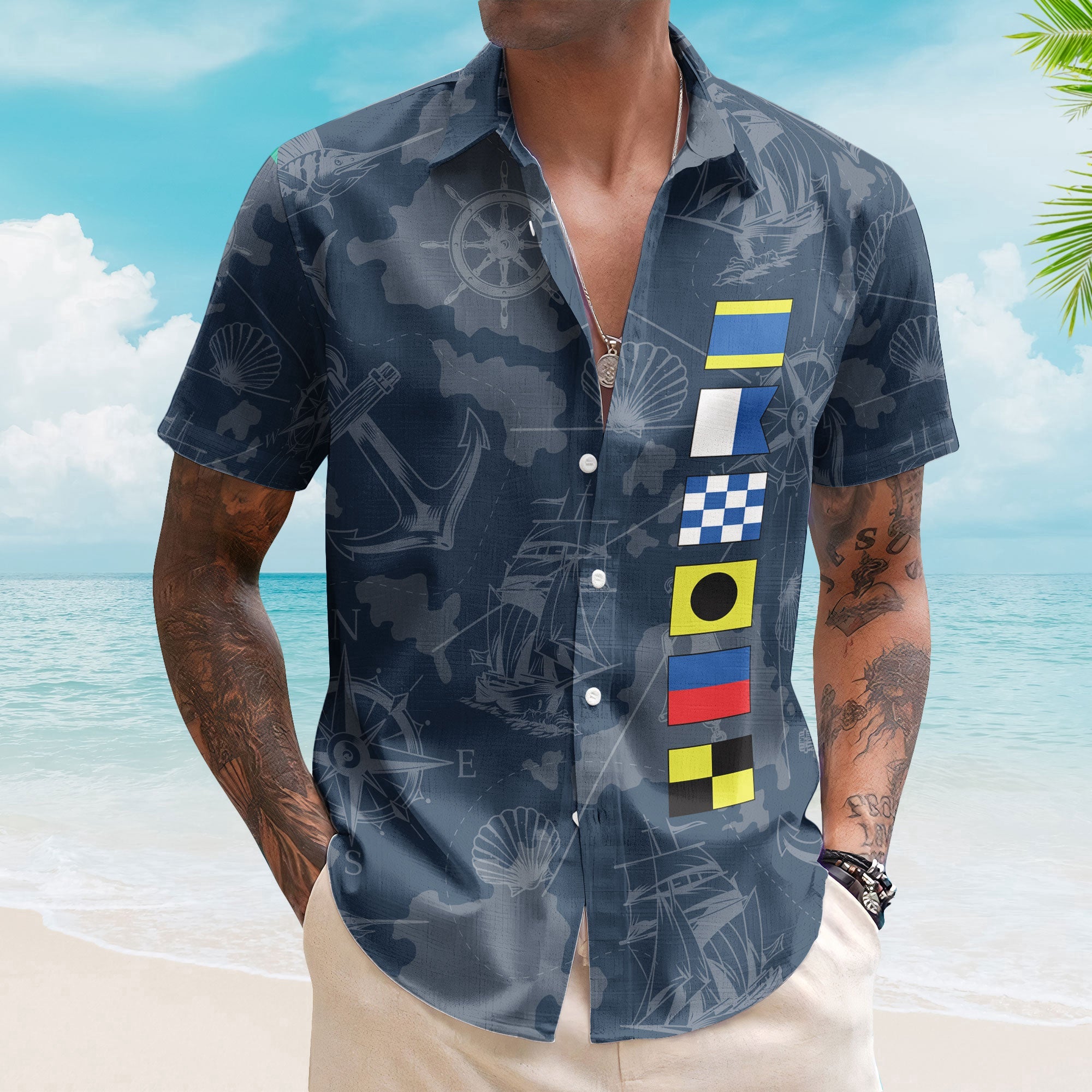 Name In Nautical Flag - Personalized Hawaiian Shirt