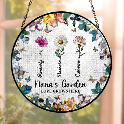 Personalized Nana's Garden Birth Flower & Name Stained Glass Suncatcher