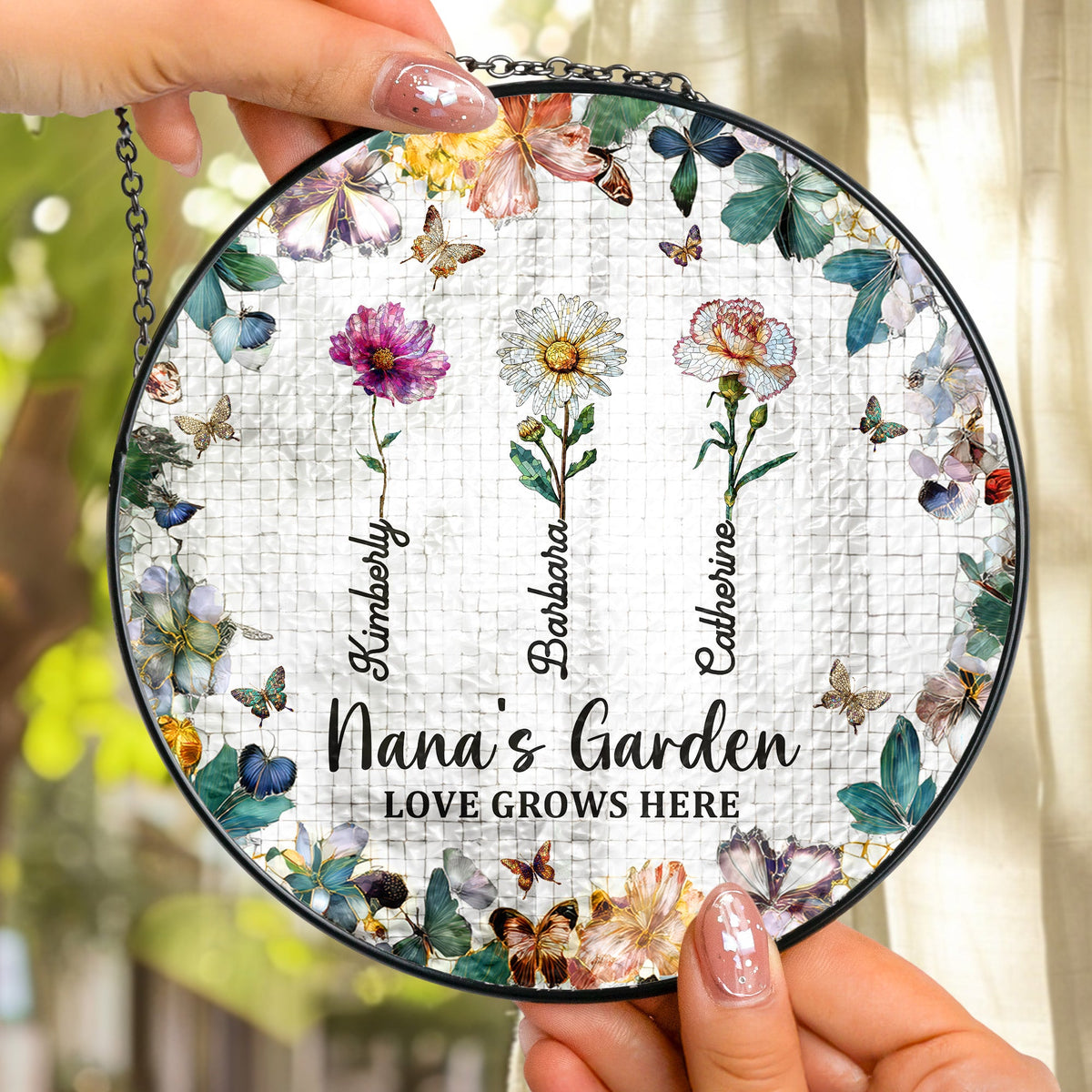 Personalized Nana's Garden Birth Flower & Name Stained Glass Suncatcher