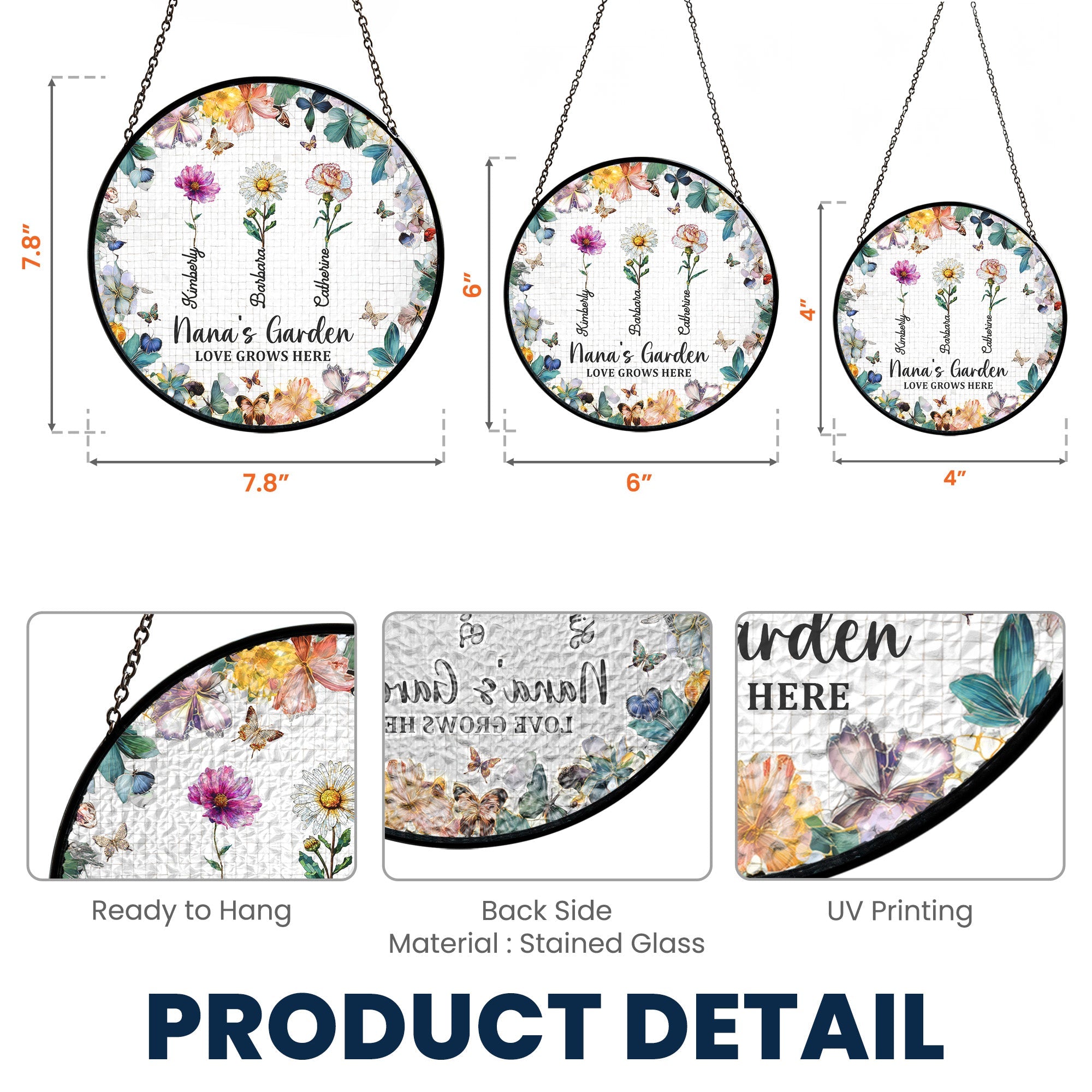 Nana's Garden Custom Names & Birth Flowers - Personalized Stained Glass Window Hanging Suncatcher
