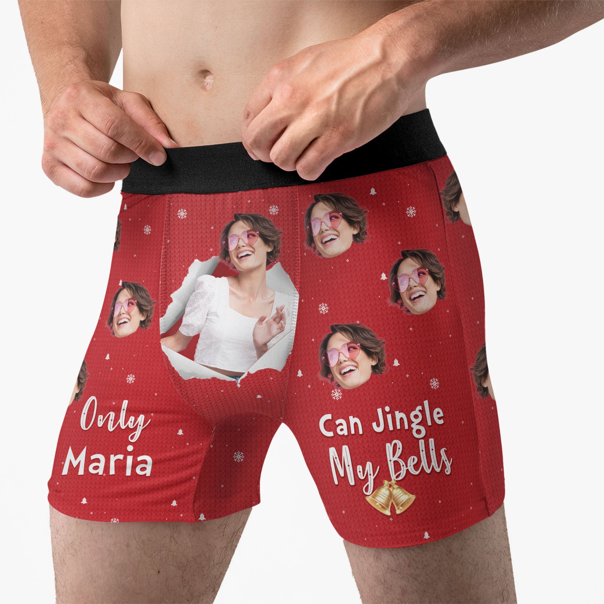 Personalized Photo Men's Boxer Briefs – Only Wife Can Jingle My Bells