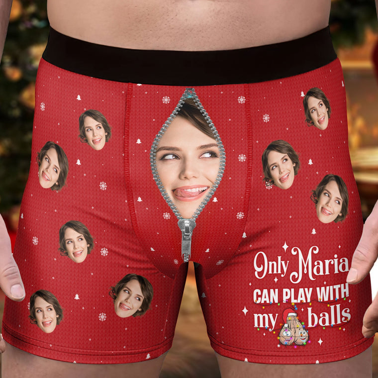 Personalized Photo Men's Boxer Briefs – Only Wife Can Play With My Balls