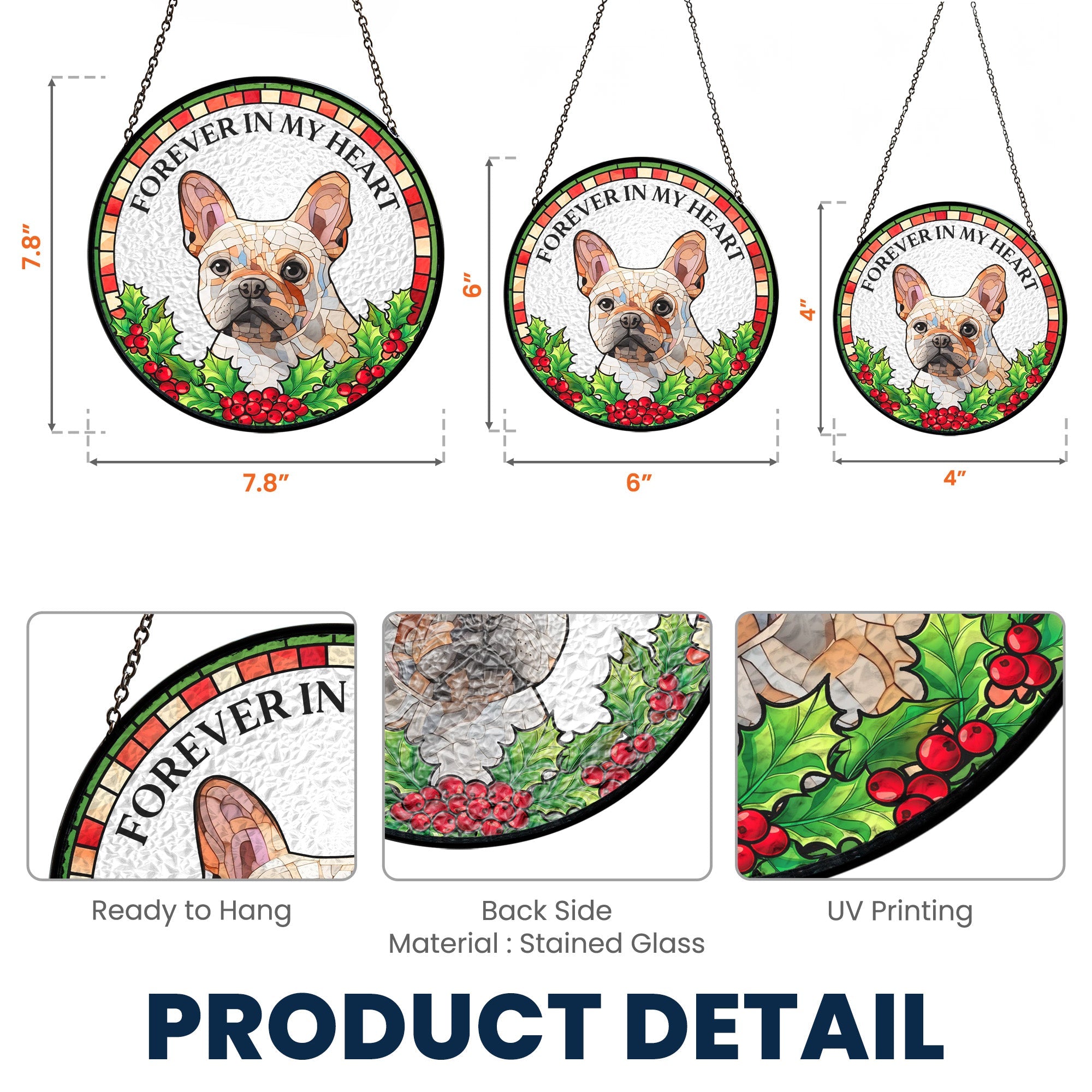 Pet Loss Forever In My Heart - Personalized Photo Stained Glass Window Hanging Suncatcher
