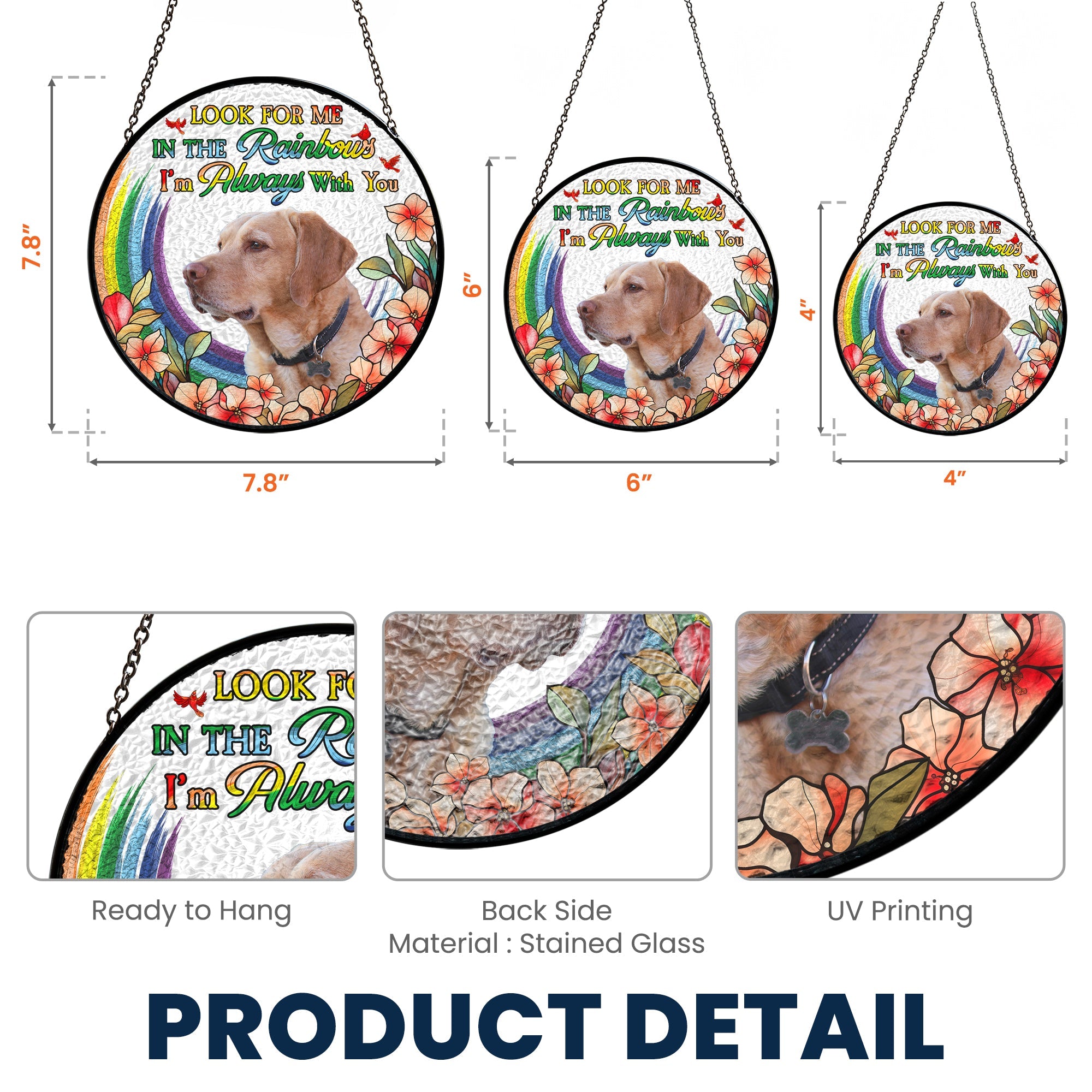 Pet Loss In The Rainbows - Personalized Photo Stained Glass Window Hanging Suncatcher