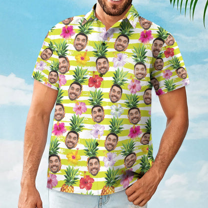 Funny Custom Face With Pineapple - Personalized Photo Hawaiian Shirt