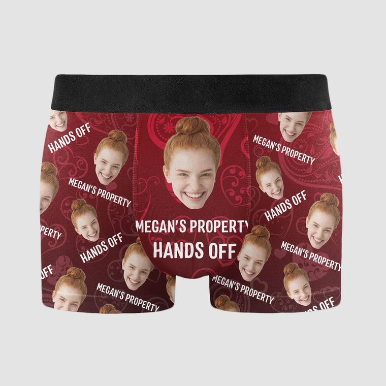 Personalized Photo Men's Boxer Briefs – “Property Of, Hands Off” Custom Face Underwear