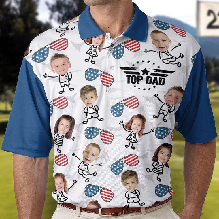 Proud Top Dad Custom Kids Name - Personalized Photo Polo Shirt