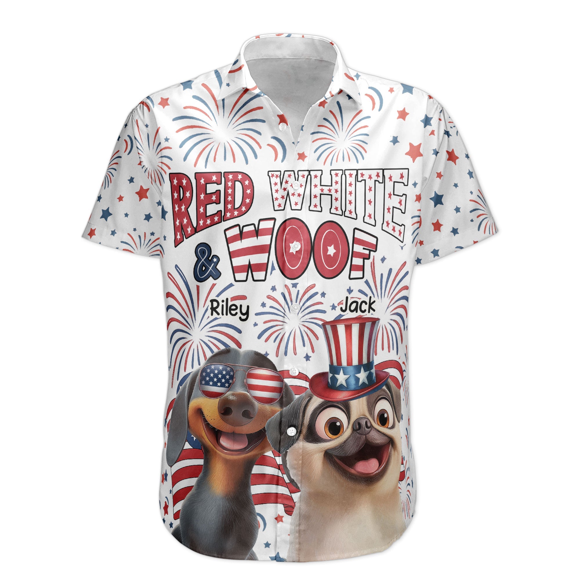 Red White Woof - Personalized Hawaiian Shirt