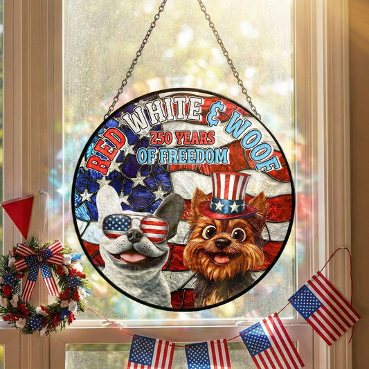 Personalized Red, White & Woof 250th Anniversary Stained Glass Suncatcher