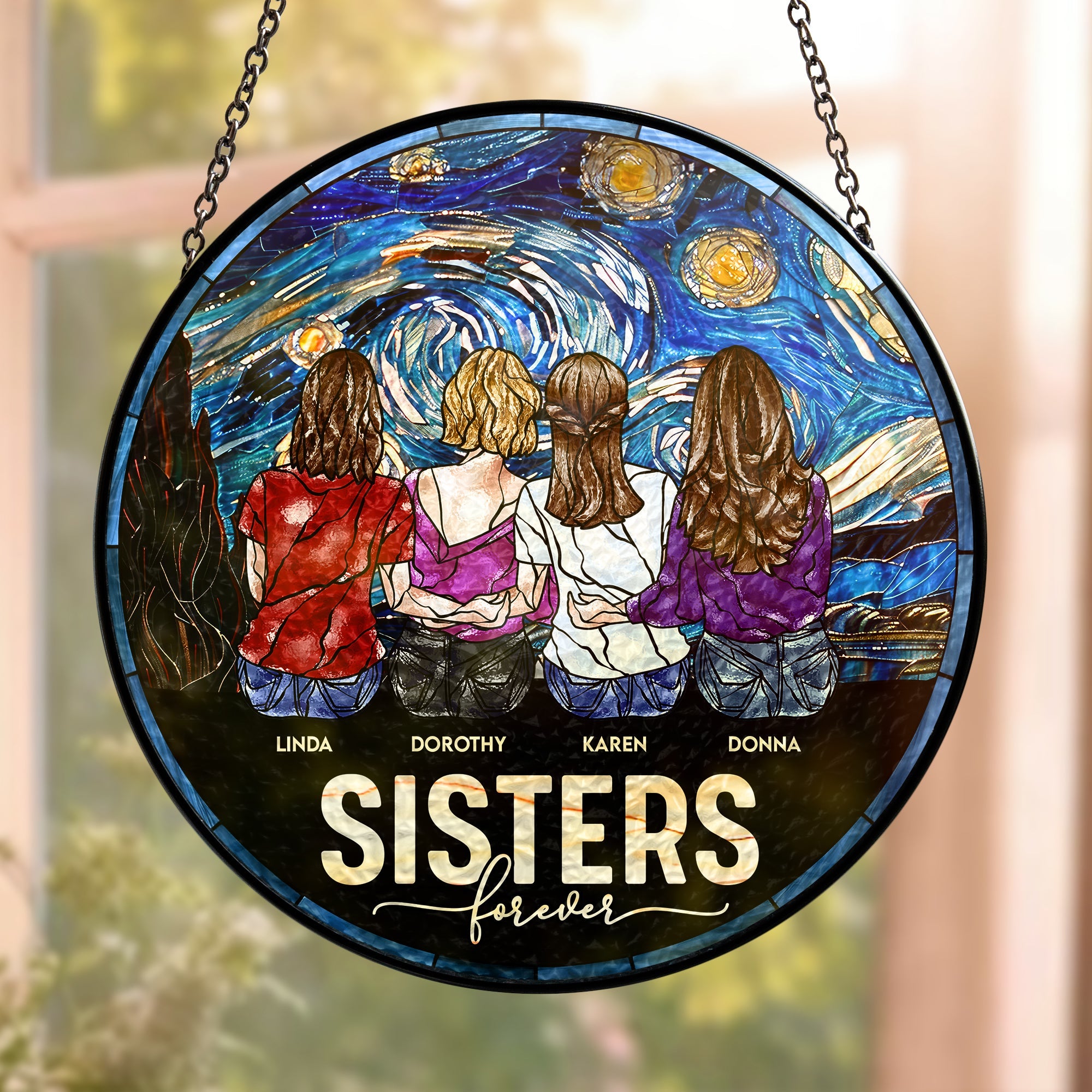 Sisters Forever - Personalized Stained Glass Window Hanging Suncatcher