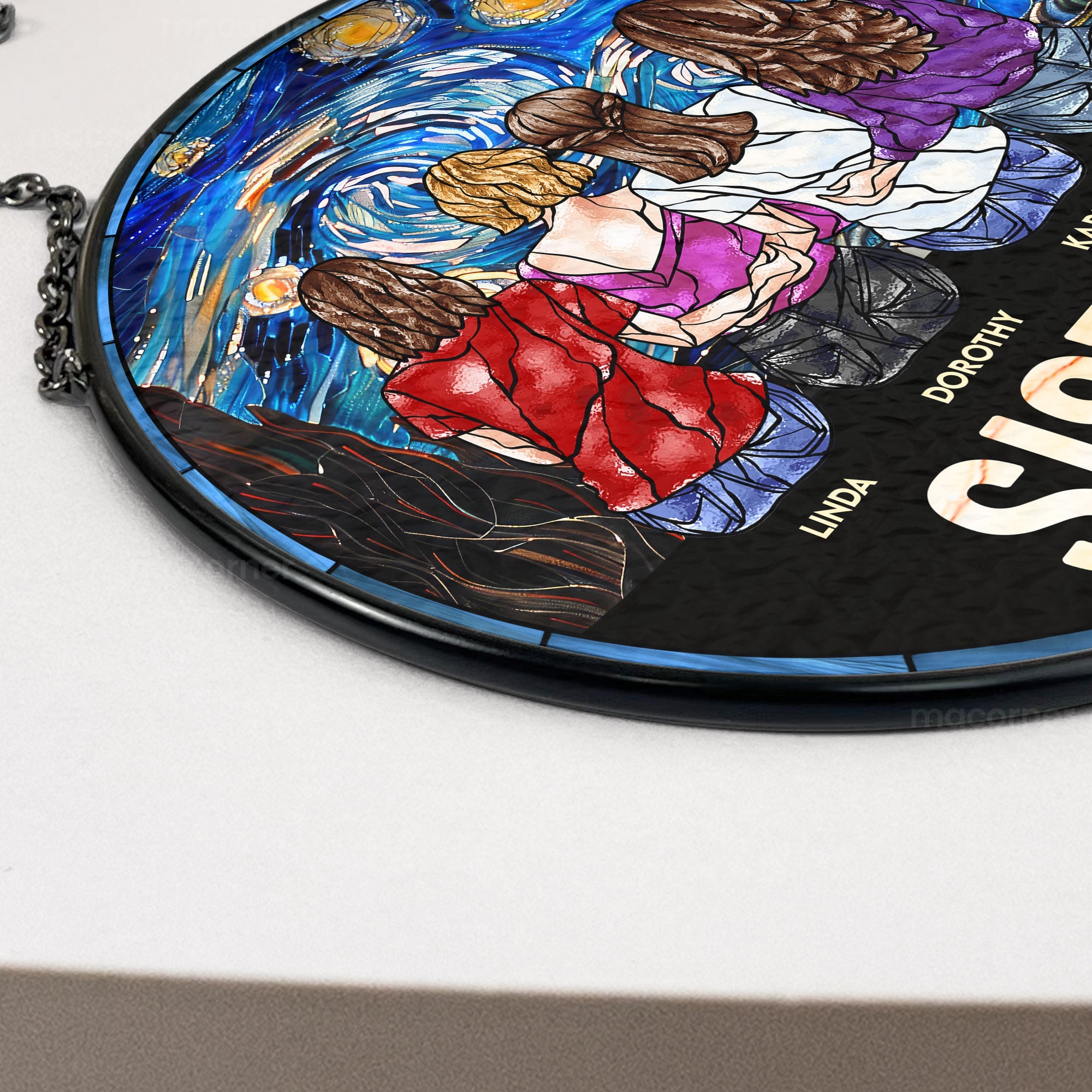 Sisters Forever - Personalized Stained Glass Window Hanging Suncatcher