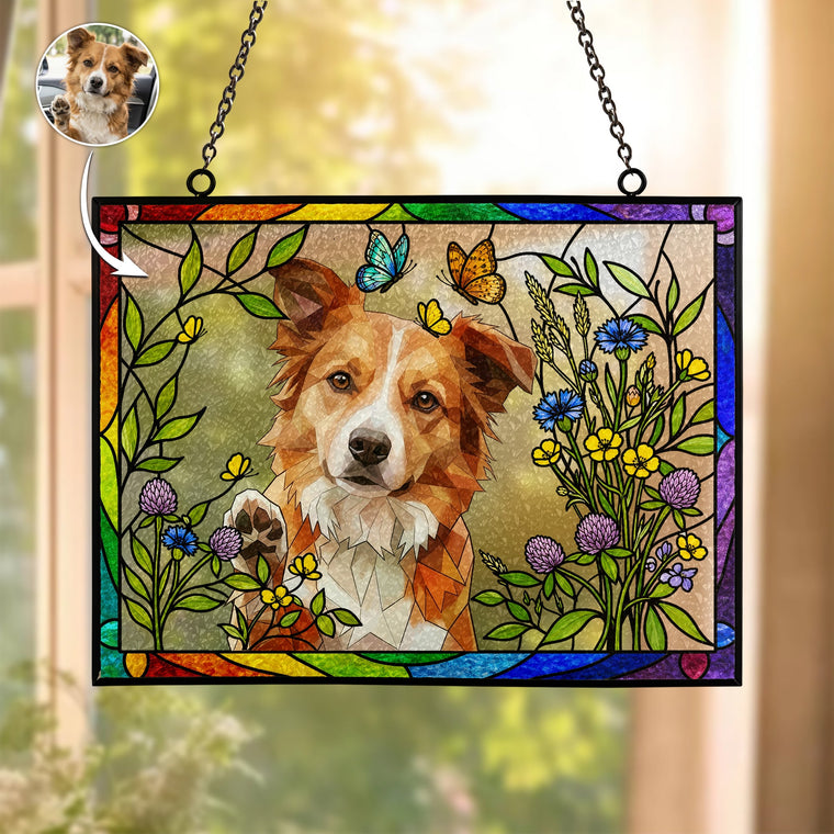 Stained Glass Style Pet Portrait Gift For Pet Lovers, Pet Loss Gifts - Personalized Window Hanging Suncatcher