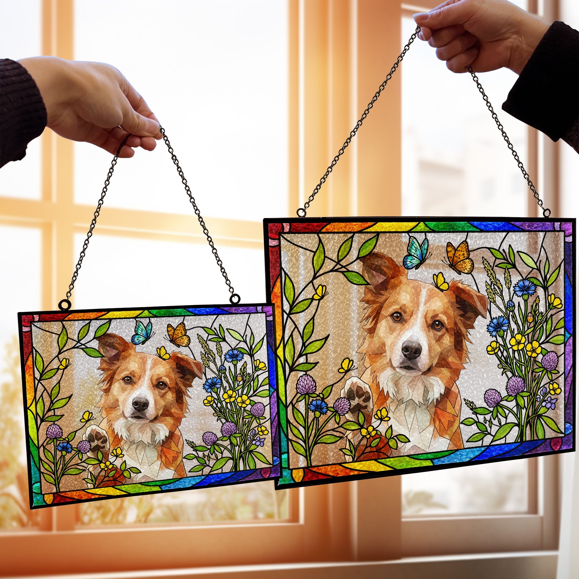 Stained Glass Style Pet Portrait Gift For Pet Lovers, Pet Loss Gifts - Personalized Window Hanging Suncatcher