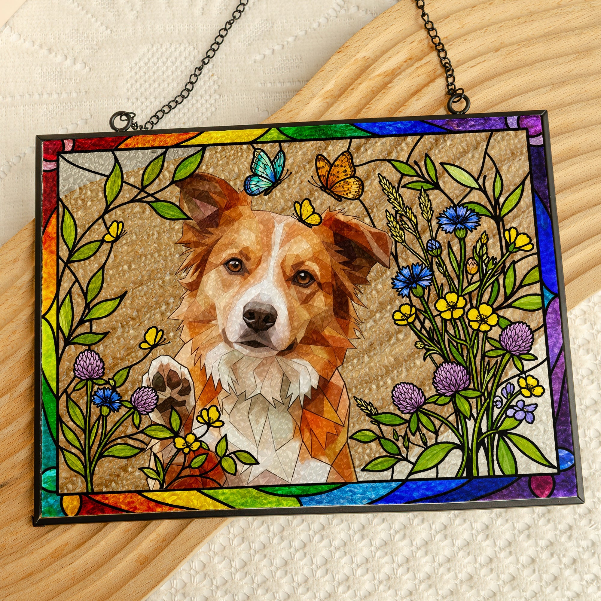 Stained Glass Style Pet Portrait Gift For Pet Lovers, Pet Loss Gifts - Personalized Window Hanging Suncatcher