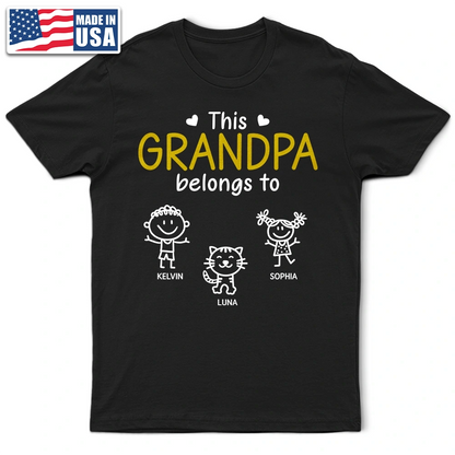 This Grandpa Belongs To Personalized Stick Figure Kids T-Shirt