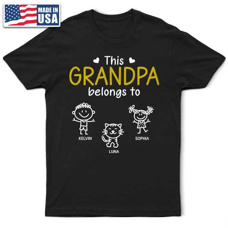 This Grandpa Belongs To Personalized Stick Figure Kids T-Shirt