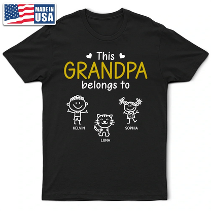 This Grandpa Belongs To Personalized Stick Figure Kids T-Shirt