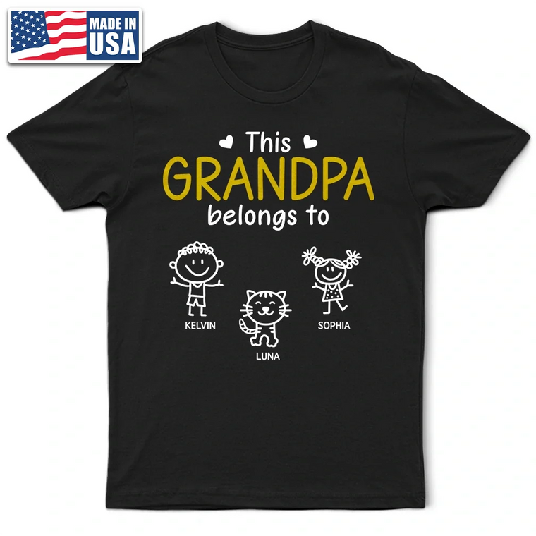 This Grandpa Belongs To Kid Stick Figures - Personalized T Shirt