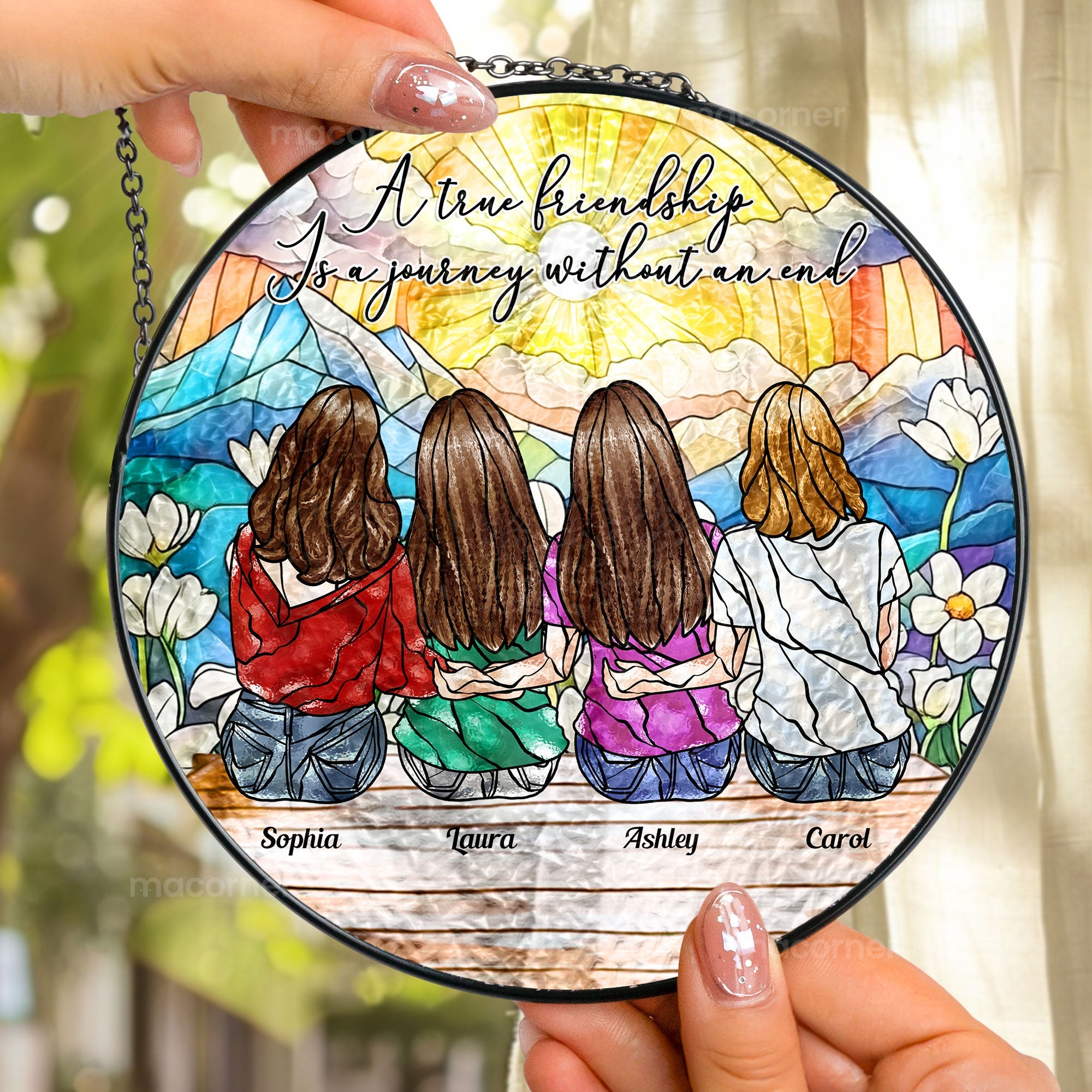 True Friendship Is A Journey Without An End - Personalized Stained Glass Window Hanging Suncatcher