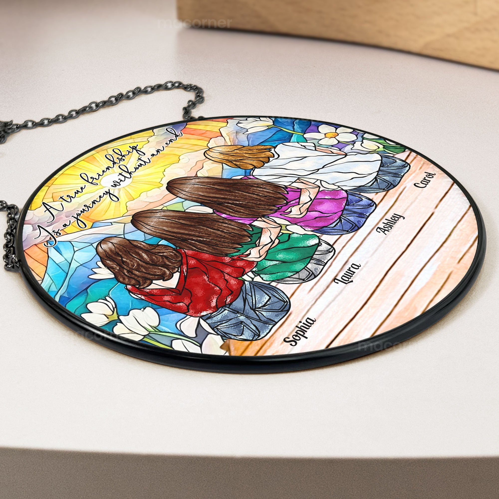 True Friendship Is A Journey Without An End - Personalized Stained Glass Window Hanging Suncatcher