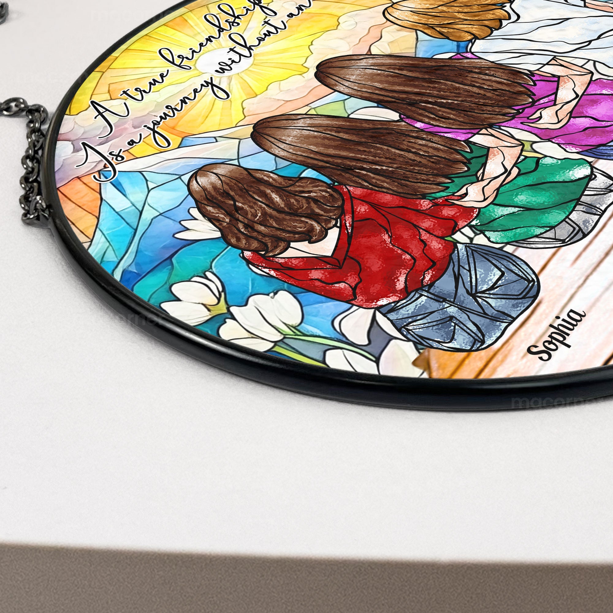True Friendship Is A Journey Without An End - Personalized Stained Glass Window Hanging Suncatcher