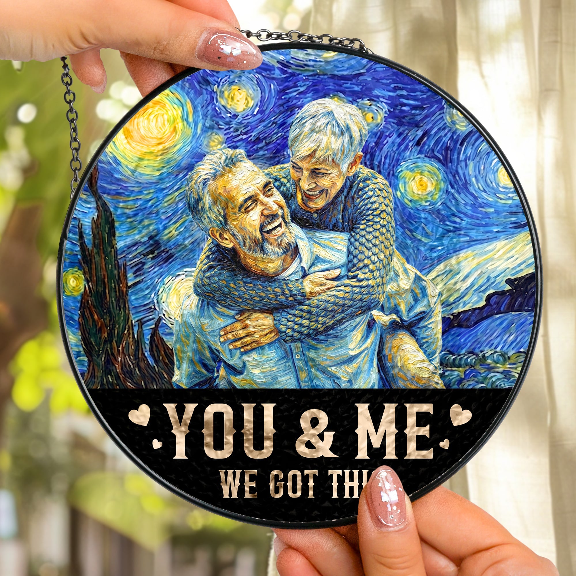 Van Gogh Style You & Me We Got This - Personalized Photo Stained Glass Window Hanging Suncatcher