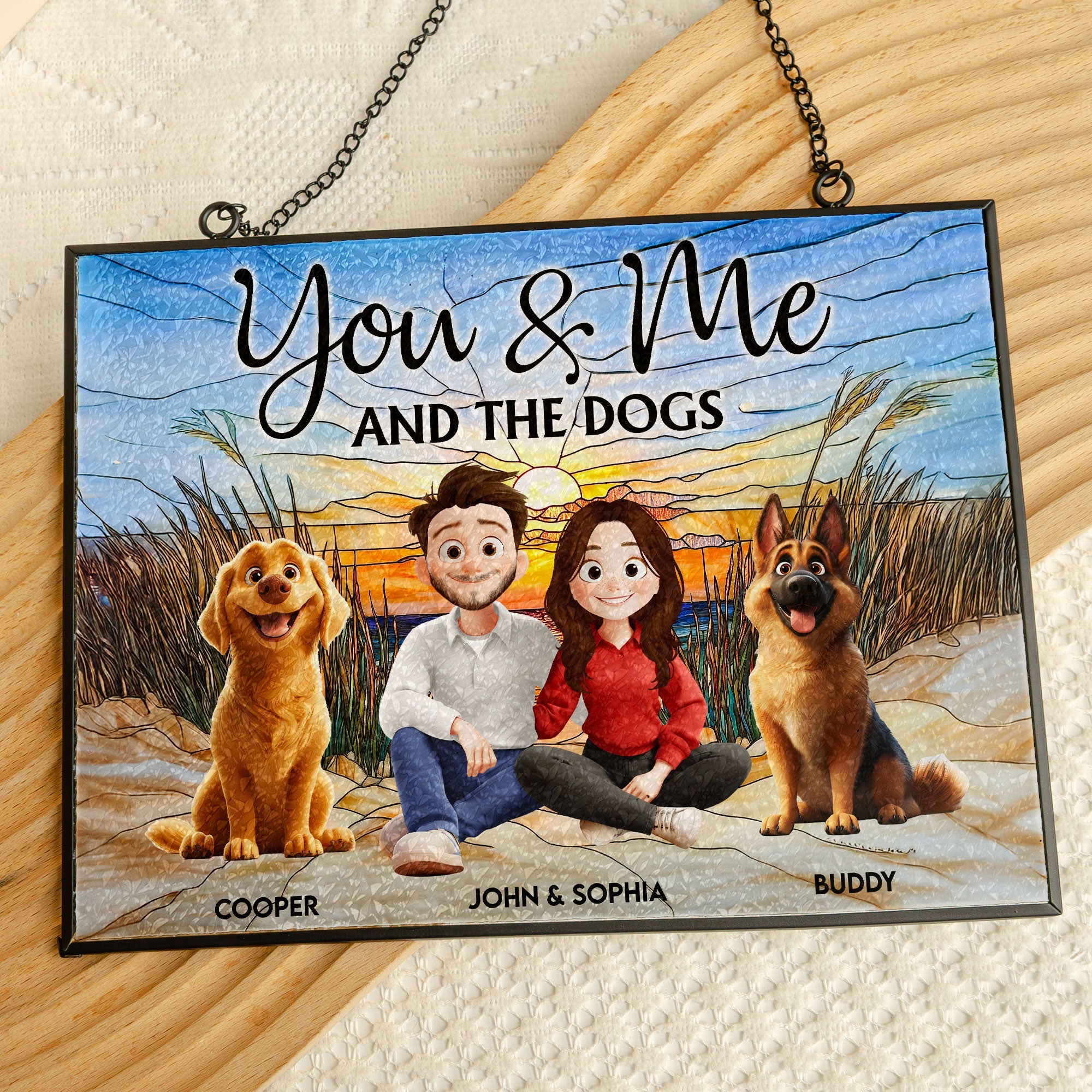 You And Me And The Dogs - Personalized Stained Glass Suncatcher