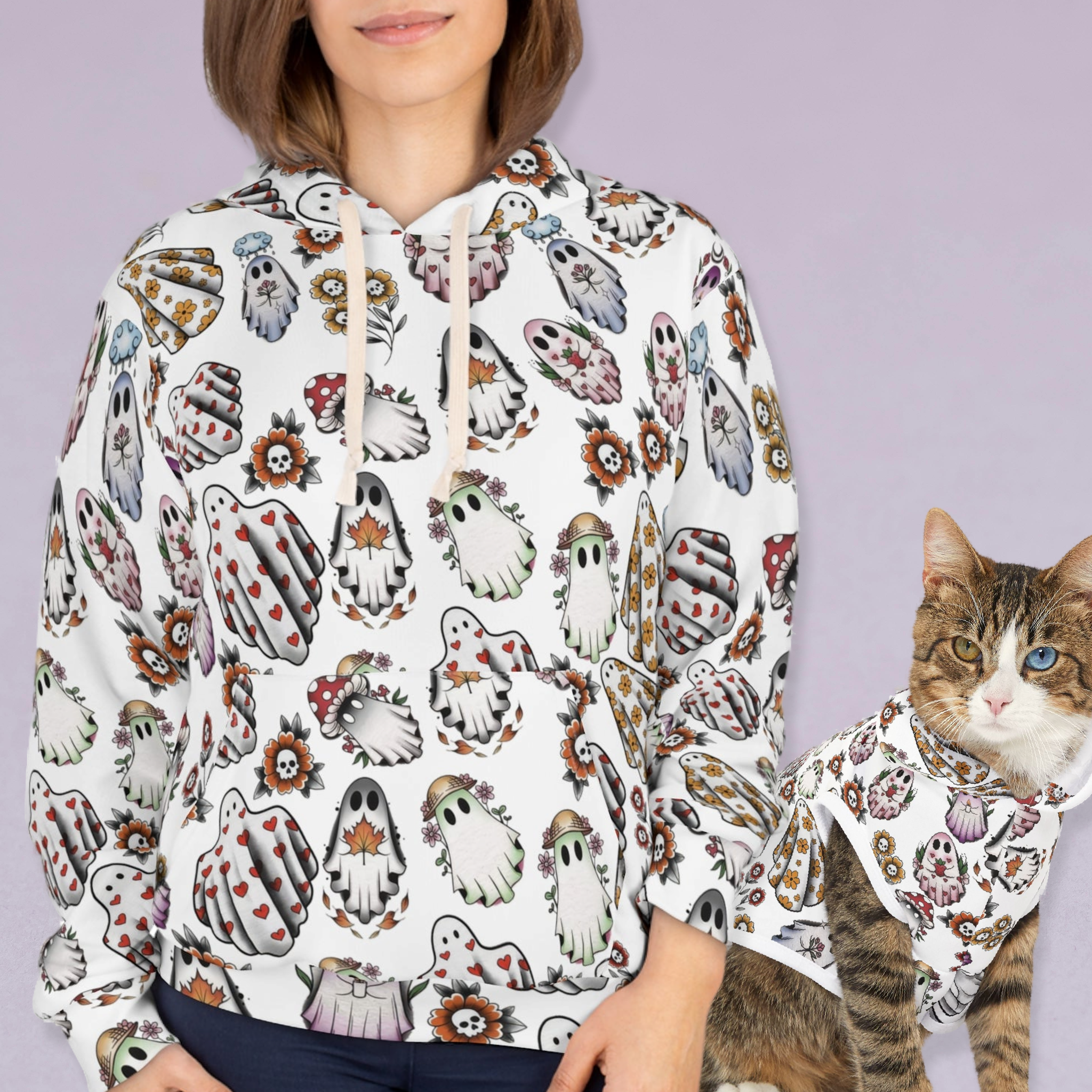 Matching Cat & Dog Pet and Owner Outfits cute halloween ghosts unisex sweaters/hoodies