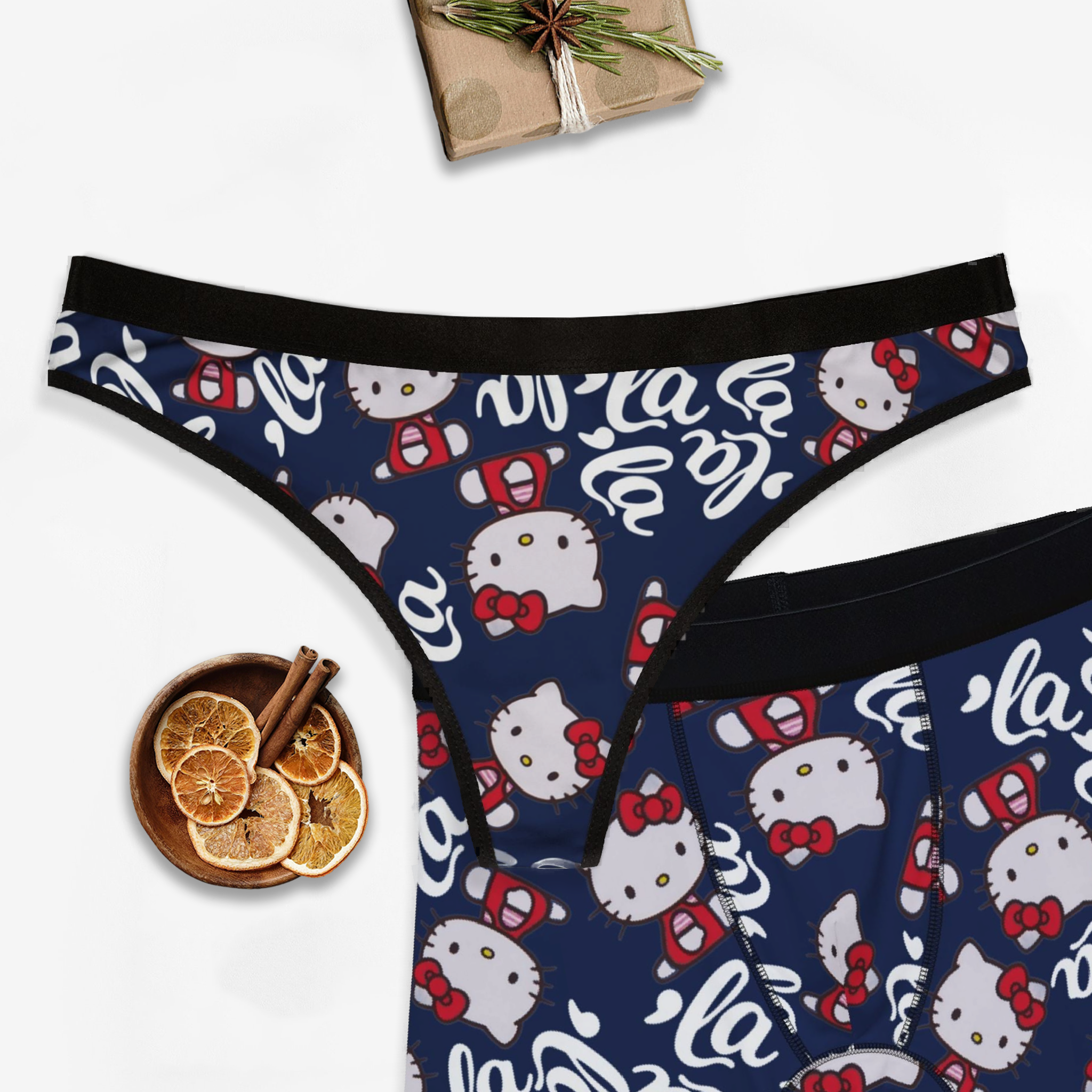 Couples matching  comma la childless cat lady kitty blue character underwear set boxer and thong