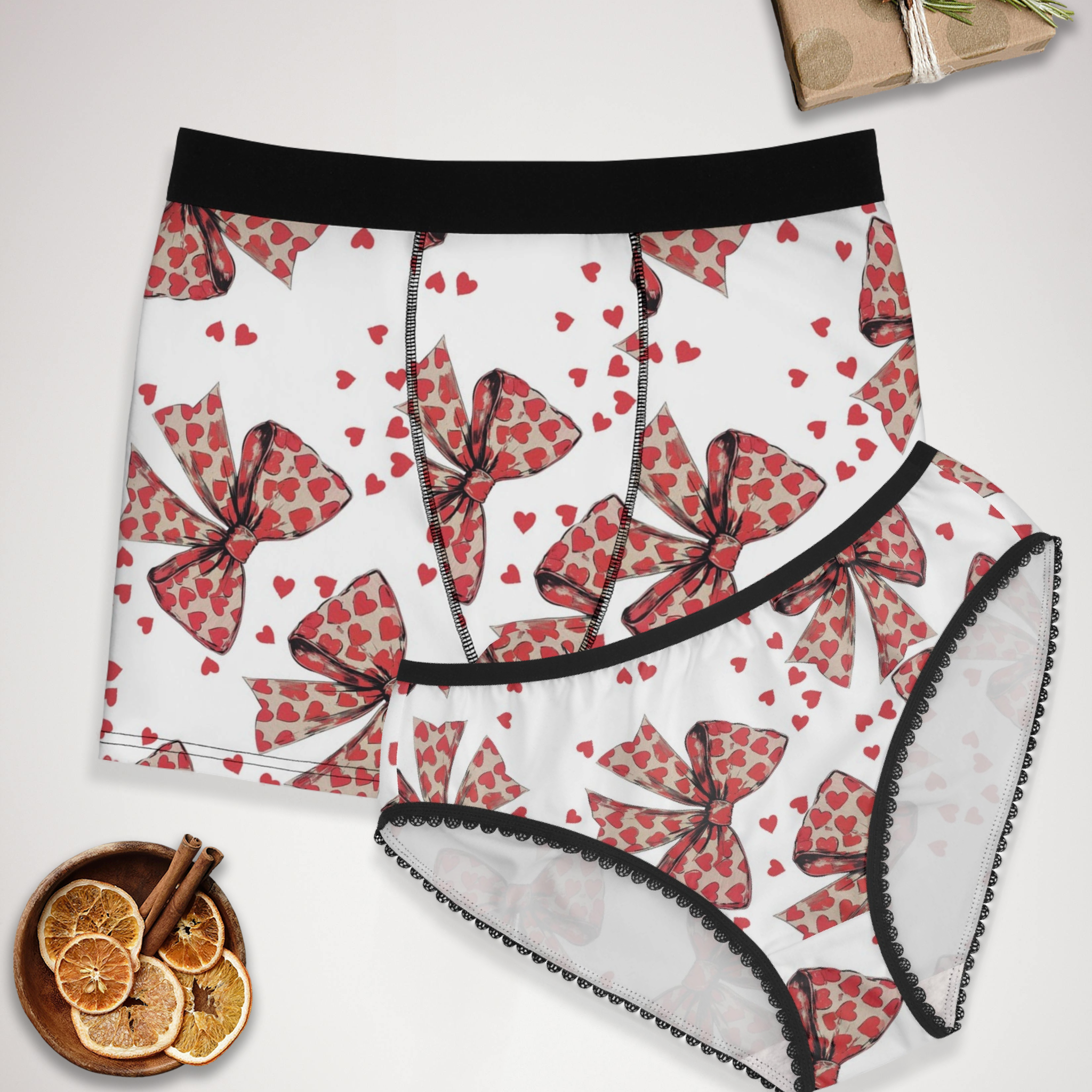 Couples matching Valentine s day Heart Coquette bow underwear set boxer & briefs