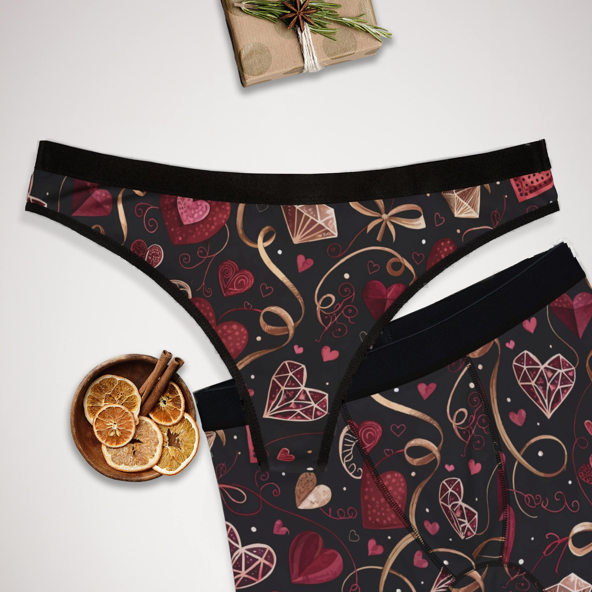 Matching underwear Valentine Heart Retro Three for couples boxer & thong set