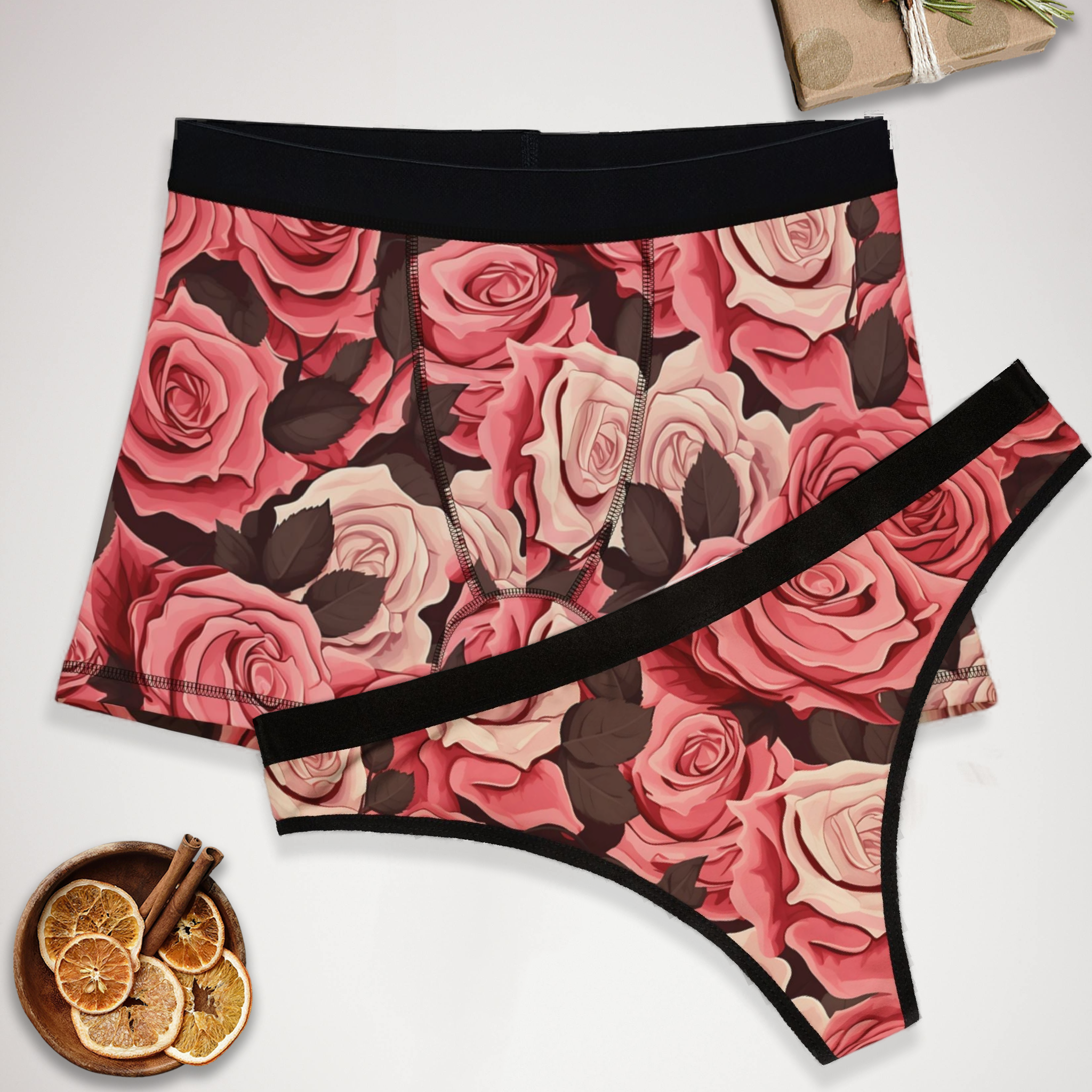 Matching underwear Pink Valentine for couples boxer & thong set