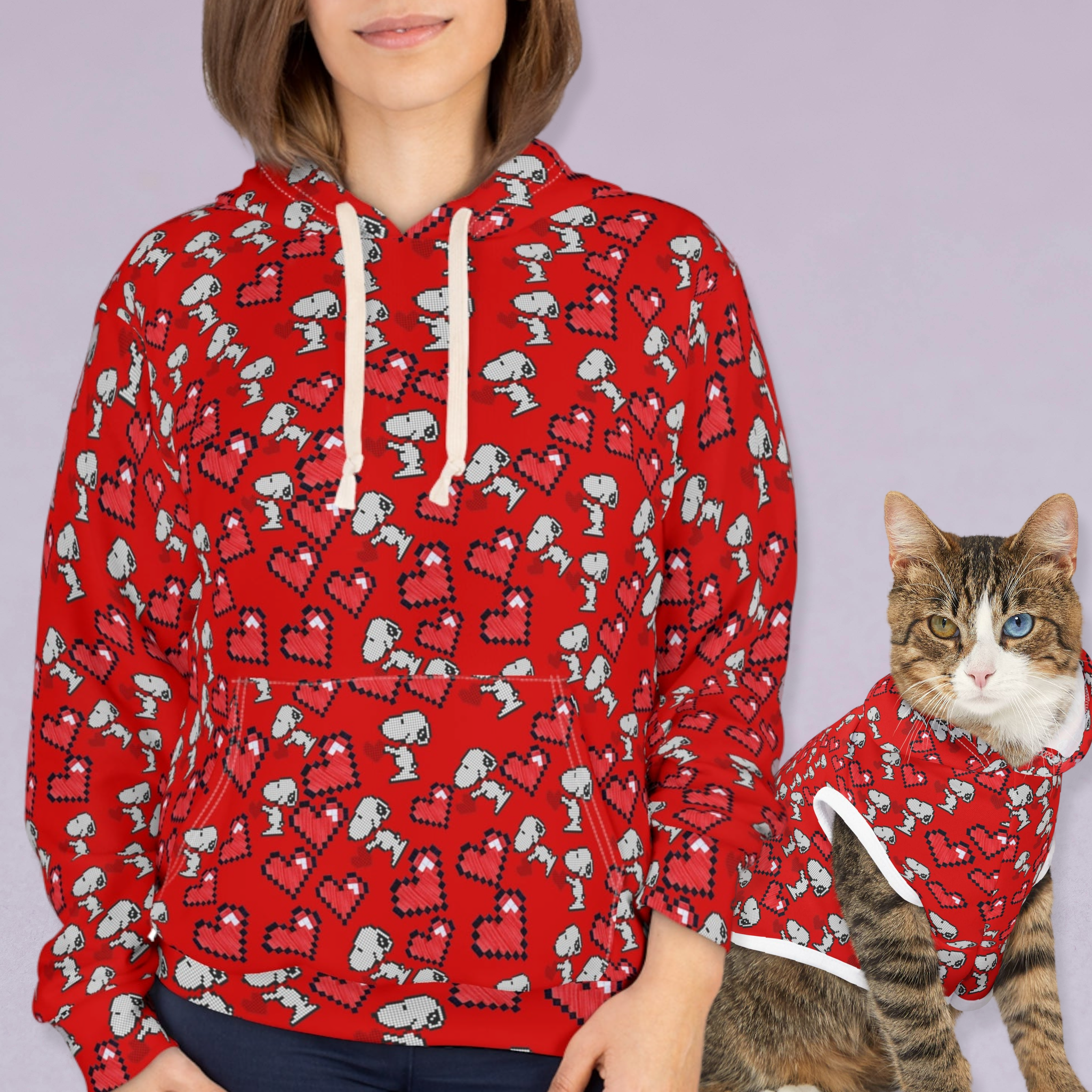 Matching Cat & Dog Pet and Owner Outfits snoopy hearts valentine unisex sweaters/hoodies