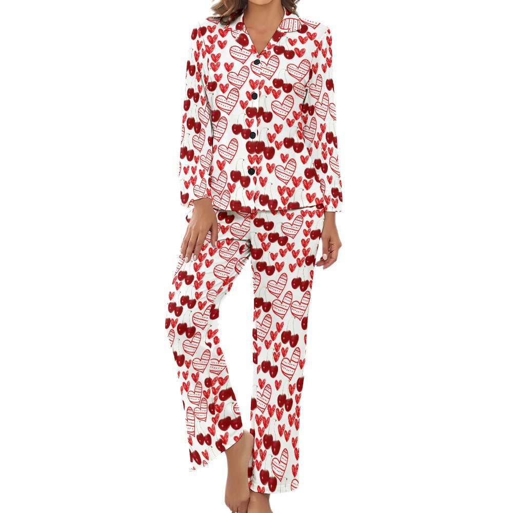 Women's Pajama Set cherry and 2 sweet hearts white