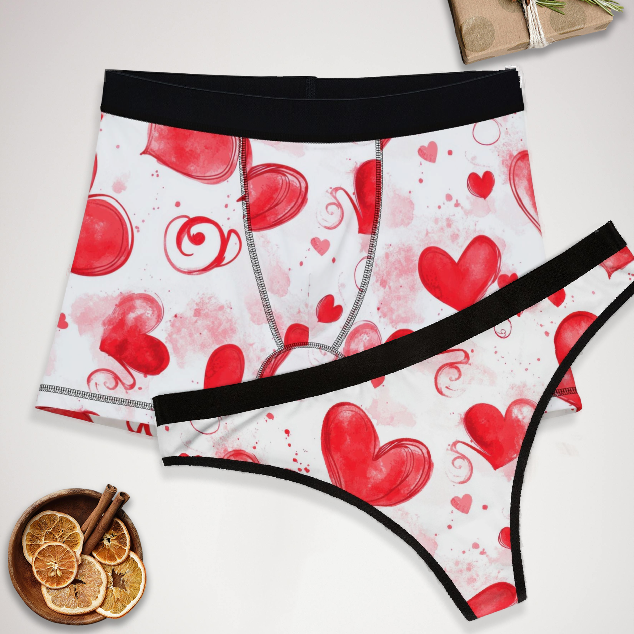 Matching underwear Valentine Red Heart Two Two for couples boxer & thong set