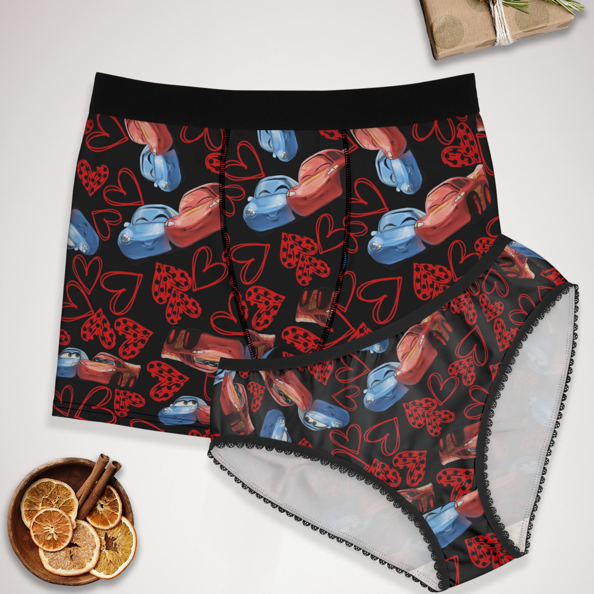 Couples matching mcqueen couples hearts underwear set boxer & briefs