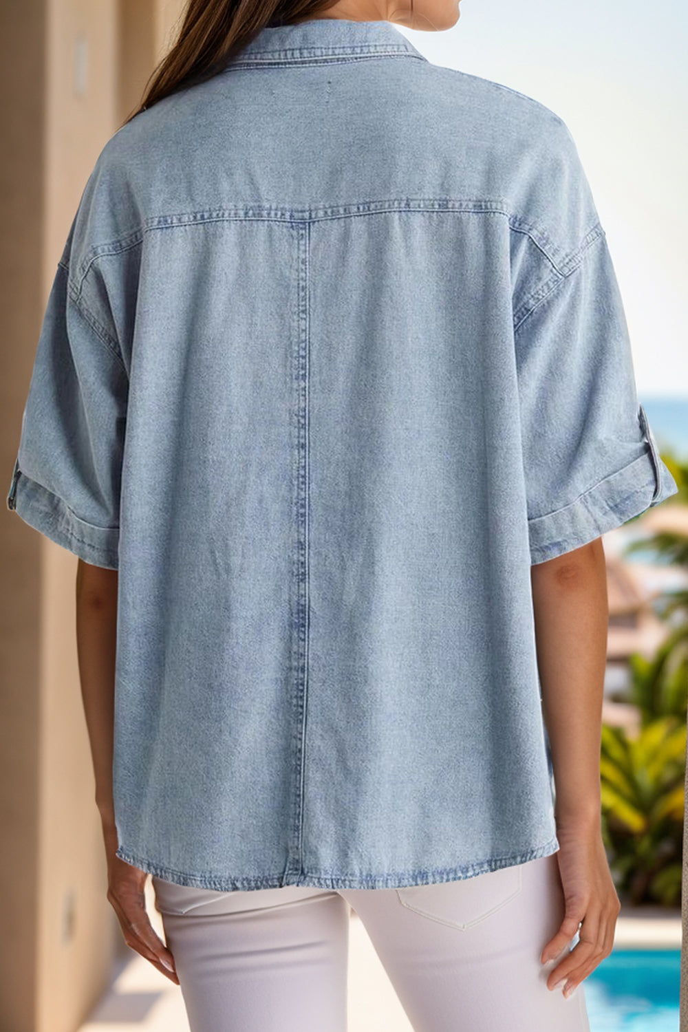 Stylish Pocketed Button Up Half Sleeve Denim Shirt for Casual Comfort and Versatility. Find Your Perfect Fit Today!