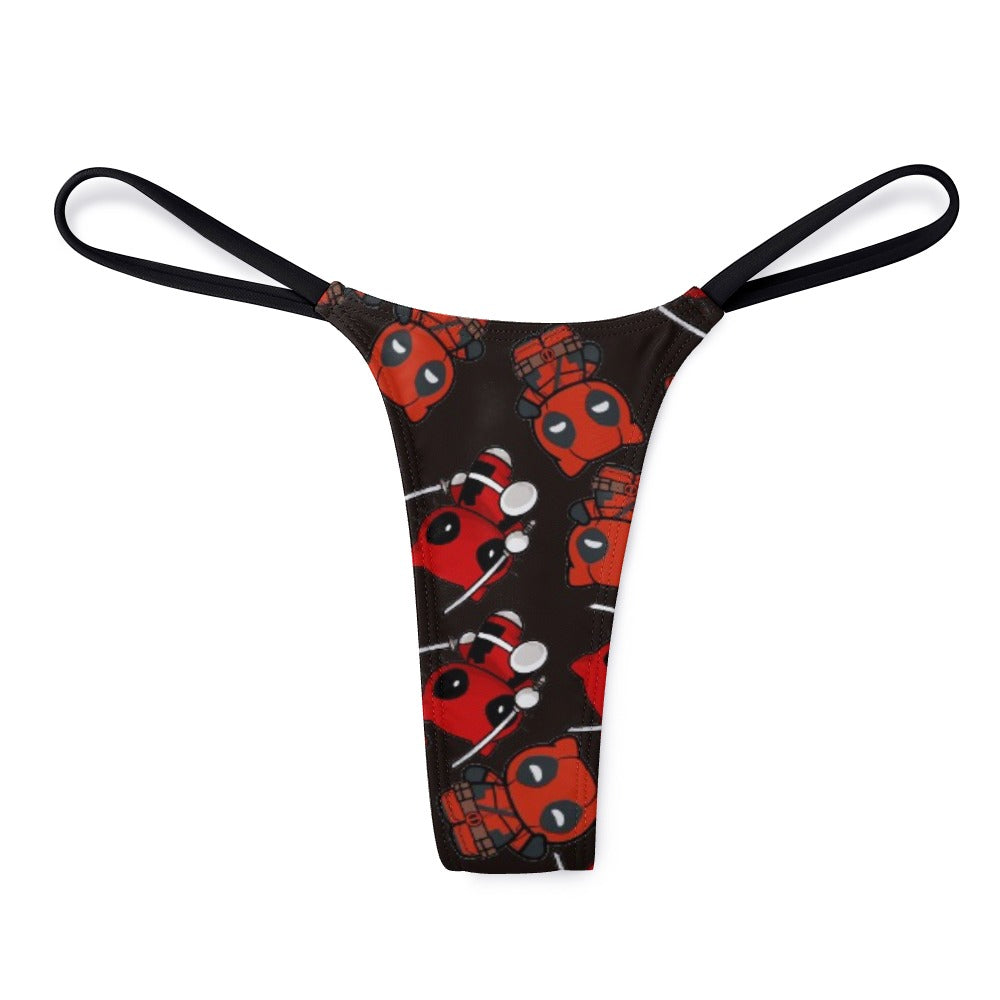 Ladies Sexy Thin Thong kitty deadpool black