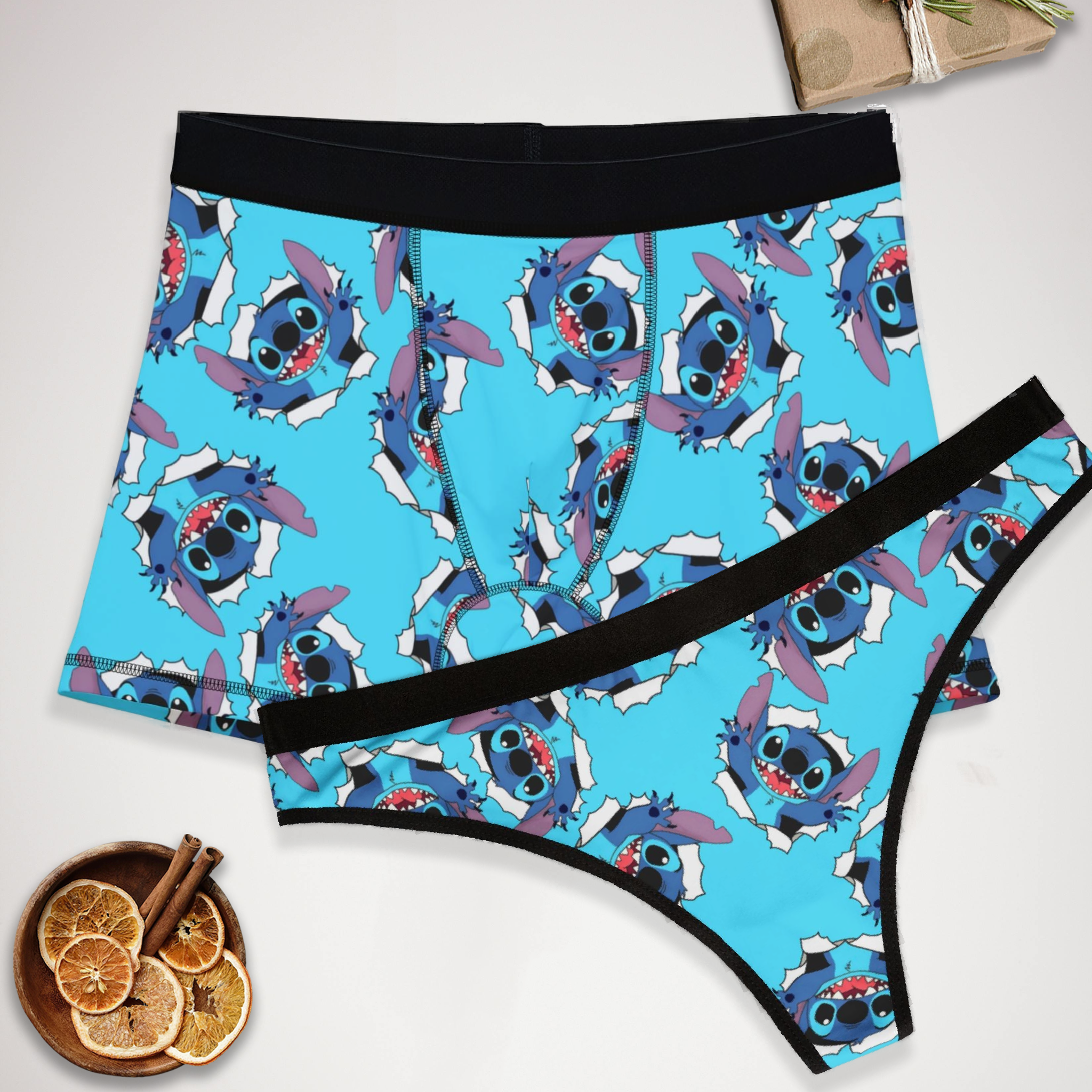 Couples matching  stitch underwear set boxer and thong