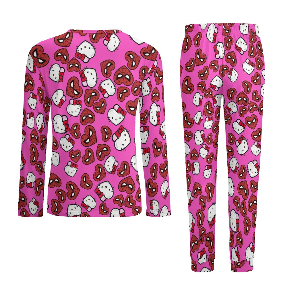 Men's Pajama suit spider kitty double hearts pink