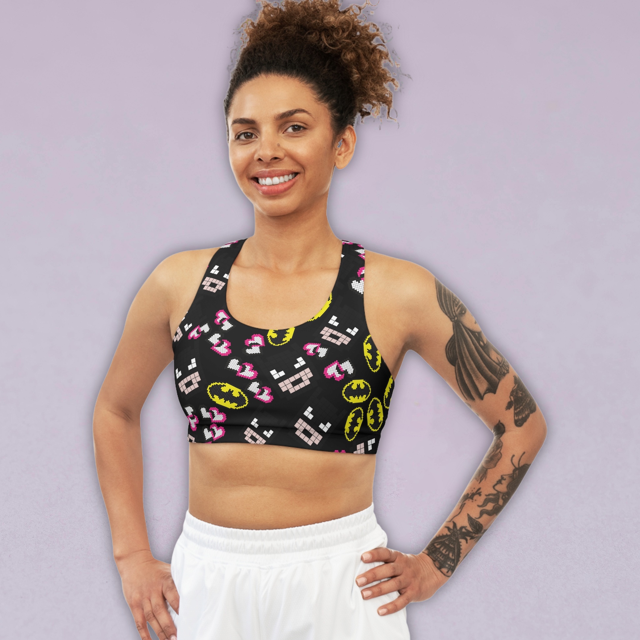 Sports bra batman pixel black